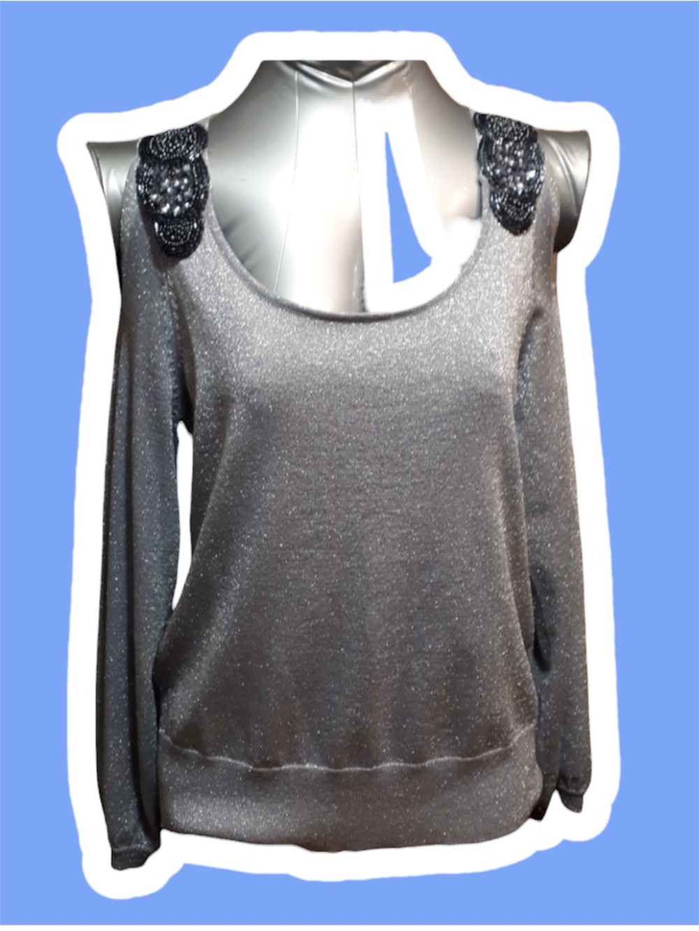 Cold shoulder sparkle sweater New Years Attire. #1